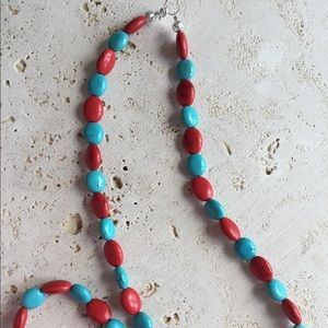 Magnesite turquoise & red necklace & bracelet set